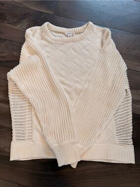 White Cable-Knit Crewneck Sweater - Tribal